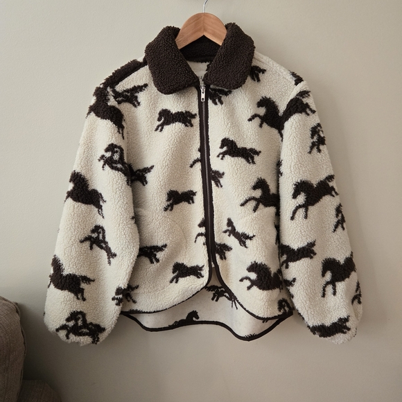 NWT THE GREAT. Pasture Fleece Jacket Horse Print Off White Size 1 - Picture 5 of 12